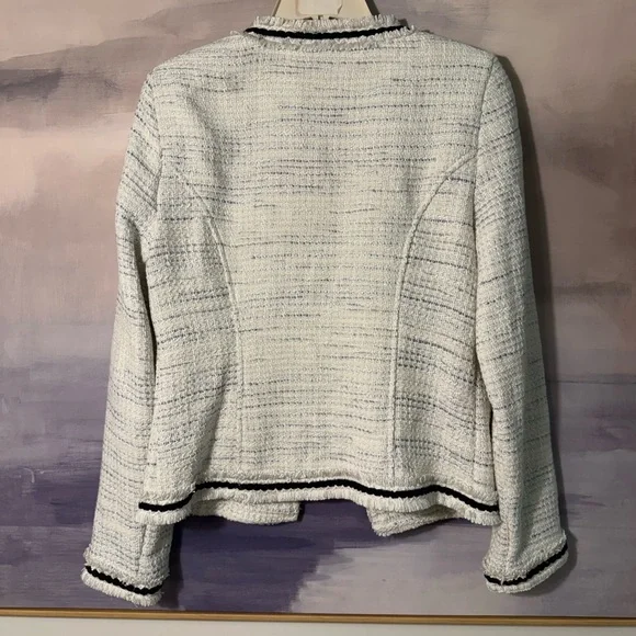 White House Black Market White Tweed Jacket with Black Trim - Picture 3 of 7